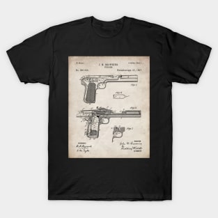 Browning Pistol Patent - Gun Lover Military Fan Art - Antique T-Shirt